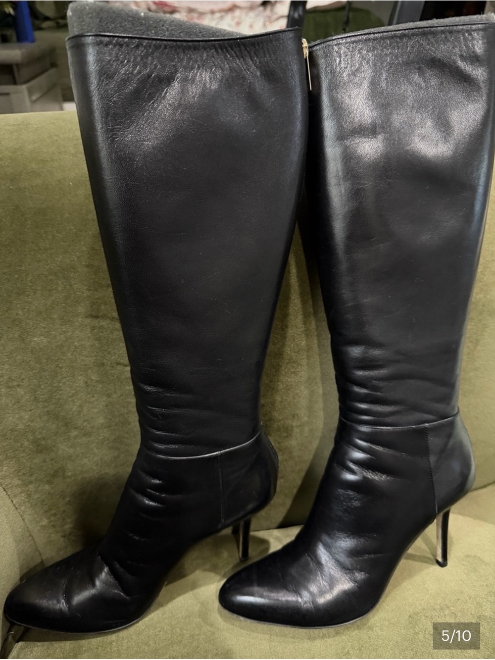 Jimmy Choo Black Leather Pointed Toe Stiletto boots excellent condition.